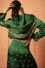 Load image into Gallery viewer, Green Hand Embroidered hoodie and palazozo pant set