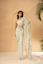 Load image into Gallery viewer, Ivory embroidered pre-stitched drape saree