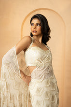 Load image into Gallery viewer, Ivory embroidered pre-stitched drape saree