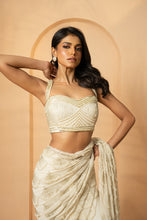 Load image into Gallery viewer, Ivory embroidered pre-stitched drape saree
