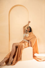 Load image into Gallery viewer, Golden embroidered pre-stitched drape corset saree