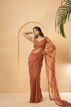 Load image into Gallery viewer, Dust pink embroidered pre-stitched drape saree