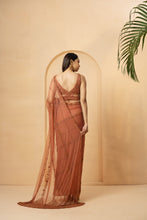 Load image into Gallery viewer, Dust pink embroidered pre-stitched drape saree