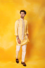 Load image into Gallery viewer, Yellow Kurta and 2 in 1 open close Nehru Jacket with trouser