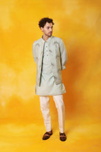 Load image into Gallery viewer, Grey Kurta and 2 in 1 open Nehru Jacket with Dori Embroidery with Ivory Trouser