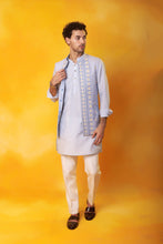 Load image into Gallery viewer, Sky Blue Kurta and Nehru Jacket 2 in 1 open and close with Trouser