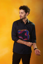 Load image into Gallery viewer, Navy Blue Shirt with Abstract multicolour face