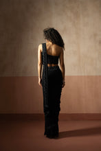 Load image into Gallery viewer, Predraped , black hand embroidered georgette saree