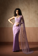 Load image into Gallery viewer, Predraped , lavender, hand embroidered net & georgette saree