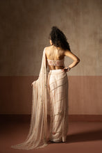 Load image into Gallery viewer, Predraped , baby pink , hand embroidered net & satin saree