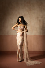 Load image into Gallery viewer, Predraped , baby pink , hand embroidered net & satin saree