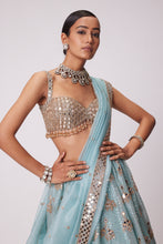 Load image into Gallery viewer, POWDER BLUE ORGANZA SEQUIN EMBROIDERED LEHENGA SET