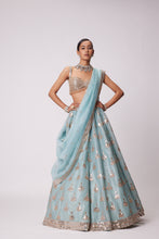 Load image into Gallery viewer, POWDER BLUE ORGANZA SEQUIN EMBROIDERED LEHENGA SET
