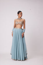 Load image into Gallery viewer, POWDER BLUE MIRROR EMBROIDERED LEHENGA PANTS SET