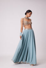 Load image into Gallery viewer, POWDER BLUE MIRROR EMBROIDERED LEHENGA PANTS SET