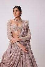 Load image into Gallery viewer, ASH PINK SEQUIN AND MIRROR EMBROIDERED LEHENGA SET