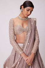 Load image into Gallery viewer, ASH PINK SEQUIN AND MIRROR EMBROIDERED LEHENGA SET