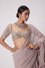 Load image into Gallery viewer, ASH PINK GEORGETTE FRILL SAREE SET