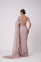 Load image into Gallery viewer, ASH PINK GEORGETTE FRILL SAREE SET