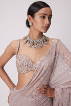 Load image into Gallery viewer, ASH PINK FRILL SAREE SET