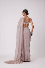 Load image into Gallery viewer, ASH PINK FRILL SAREE SET