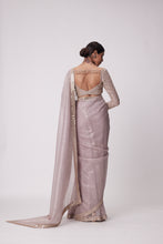 Load image into Gallery viewer, ASH PINK HAND EMBROIDERED ORGANZA SAREE SET