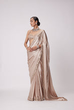 Load image into Gallery viewer, LIGHT BEIGE SATIN SAREE SET