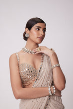 Load image into Gallery viewer, LIGHT BEIGE GEORGETTE PRE DRAPED SAREE SET