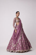 Load image into Gallery viewer, MUD MAUVE SEQUIN AND FLOWER EMBROIDERED LEHENGA SET