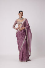Load image into Gallery viewer, MUD MAUVE HAND EMBROIDERED ORGANZA SAREE SET