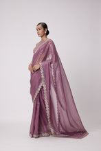 Load image into Gallery viewer, MUD MAUVE HAND EMBROIDERED SAREE SET