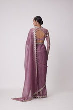 Load image into Gallery viewer, MUD MAUVE HAND EMBROIDERED SAREE SET