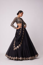 Load image into Gallery viewer, BLACK ORGANZA MIRROR EMBROIDERED LEHENGA SET