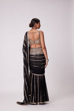 Load image into Gallery viewer, BLACK PRE DRAPED HAND EMBROIDERED SAREE SET