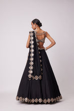 Load image into Gallery viewer, BLACK ORGANZA HAND EMBROIDERED LEHENGA SET