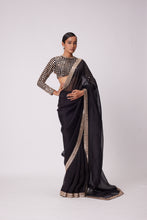 Load image into Gallery viewer, BLACK HAND EMBROIDERED ORGANZA SAREE SET