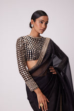 Load image into Gallery viewer, BLACK HAND EMBROIDERED ORGANZA SAREE SET