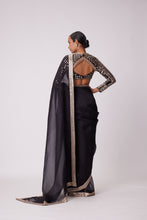 Load image into Gallery viewer, BLACK HAND EMBROIDERED ORGANZA SAREE SET