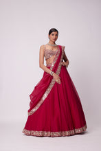 Load image into Gallery viewer, CRIMSON RED ORGANZA HAND EMBROIDERED LEHENGA SET