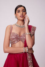 Load image into Gallery viewer, CRIMSON RED ORGANZA HAND EMBROIDERED LEHENGA SET