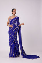 Load image into Gallery viewer, PERSIAN BLUE LINEAR EMBROIDERY GEORGETTE SAREE SET