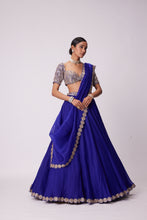 Load image into Gallery viewer, PERSIAN BLUE ORGANZA HAND EMBROIDERED LEHENGA SET