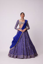 Load image into Gallery viewer, PERSIAN BLUE MIRROR FLOWER HAND EMBROIDERED LEHENGA