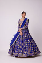 Load image into Gallery viewer, PERSIAN BLUE MIRROR FLOWER HAND EMBROIDERED LEHENGA