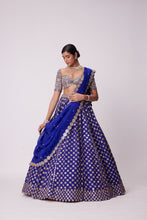 Load image into Gallery viewer, PERSIAN BLUE MIRROR FLOWER EMBROIDERED LEHENGA SET