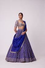Load image into Gallery viewer, PERSIAN BLUE MIRROR FLOWER EMBROIDERED LEHENGA SET
