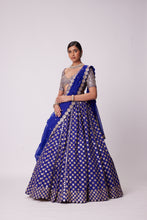 Load image into Gallery viewer, PERSIAN BLUE MIRROR FLOWER EMBROIDERED LEHENGA SET