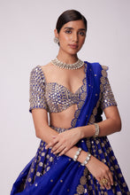 Load image into Gallery viewer, PERSIAN BLUE MIRROR FLOWER EMBROIDERED LEHENGA SET