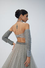 Load image into Gallery viewer, Crystal Grey Tulle Lehenga Set
