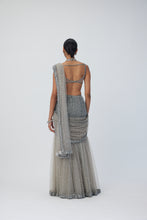 Load image into Gallery viewer, Crystal Grey Sequin Scattered Pre Draped Saree Set